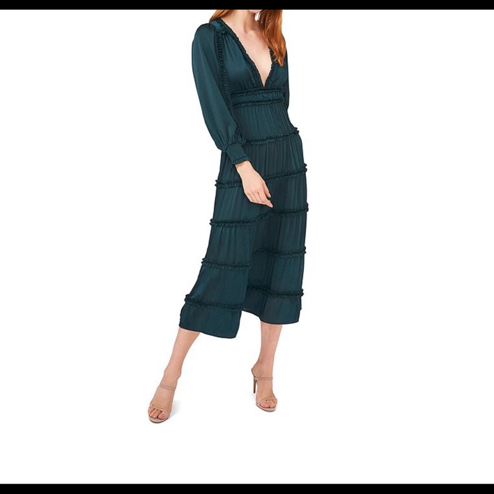 Chelsea & Violet Plisse Satin Ruffle Maxi Dress